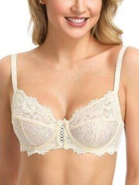 Women's Champagne Sexy Lace Bra Non Padded Underwire Unlined Bra Full Coverage
